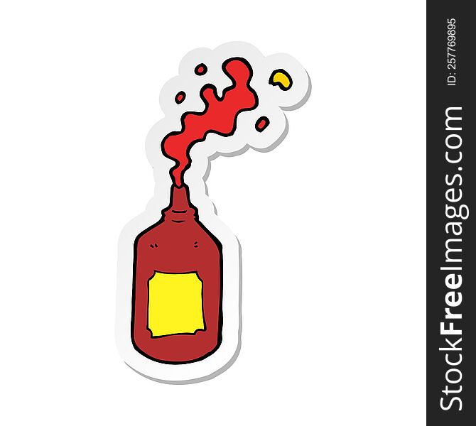 Sticker Of A Cartoon Squirting Ketchup Bottle