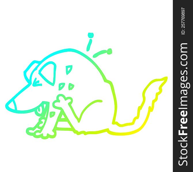 cold gradient line drawing of a cartoon dog scratching
