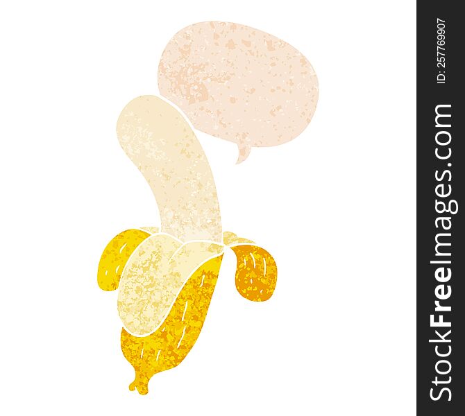 Cartoon Banana And Speech Bubble In Retro Textured Style