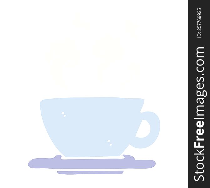 flat color illustration cartoon cup of hot coffee