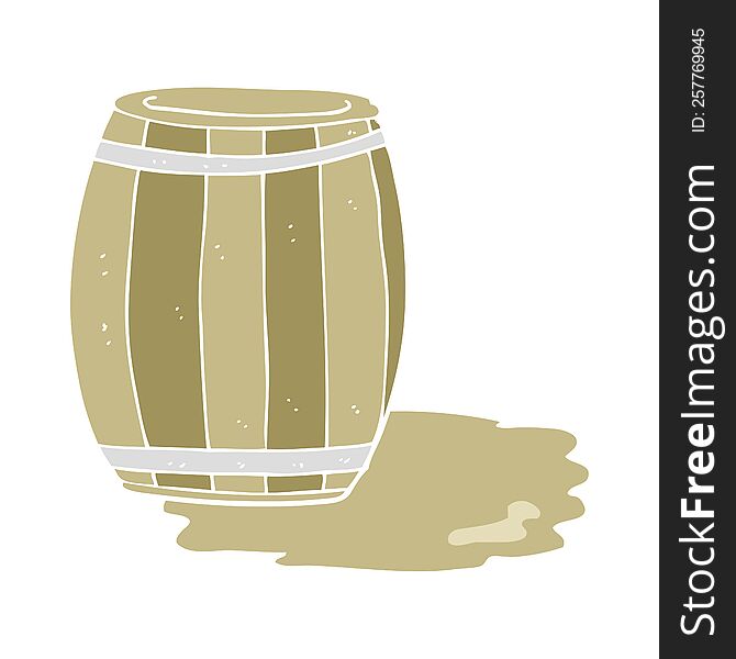 Flat Color Illustration Of A Cartoon Barrel; Beer
