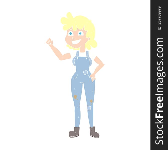 flat color illustration of a cartoon determined woman clenching fist