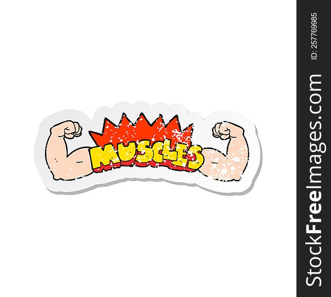 retro distressed sticker of a cartoon muscles symbol