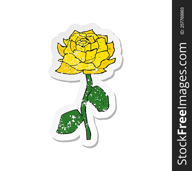 retro distressed sticker of a yellow rose cartoon
