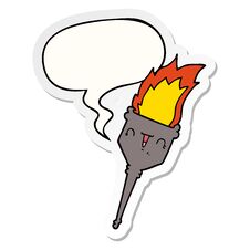Cartoon Flaming Chalice And Speech Bubble Sticker Stock Image