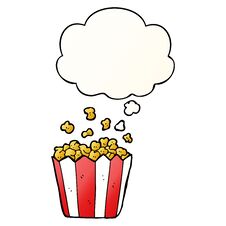 Cartoon Popcorn And Thought Bubble In Smooth Gradient Style Royalty Free Stock Image