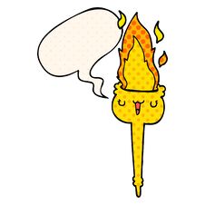 Cartoon Flaming Torch And Speech Bubble In Comic Book Style Stock Photography