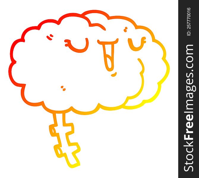 warm gradient line drawing of a happy cartoon brain