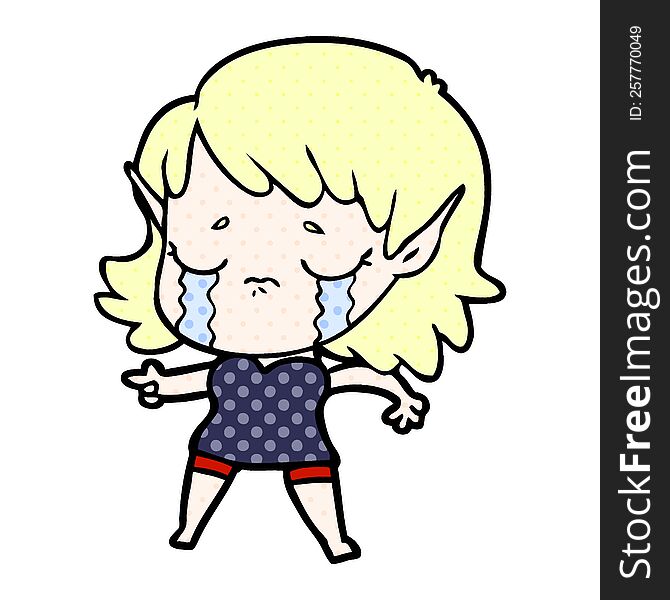 cartoon crying elf girl. cartoon crying elf girl