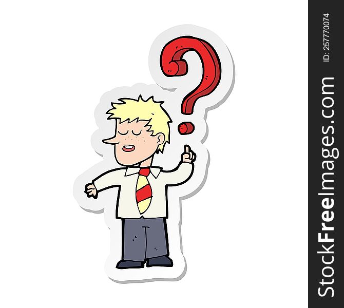sticker of a cartoon school boy with question