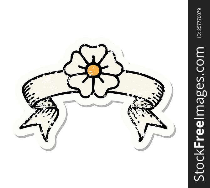 Grunge Sticker With Banner Of A Flower