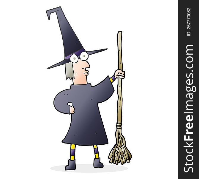 cartoon witch with broom