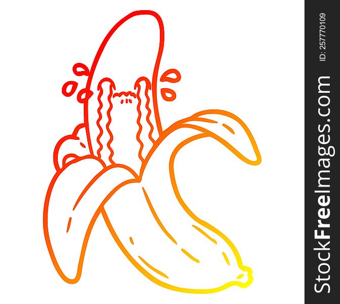 warm gradient line drawing of a cartoon crying banana