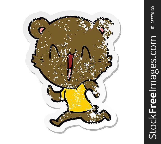 Distressed Sticker Of A Running Bear Cartoon