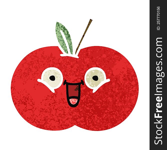 retro illustration style cartoon of a red apple