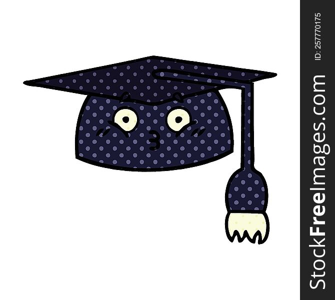 comic book style cartoon of a graduation hat