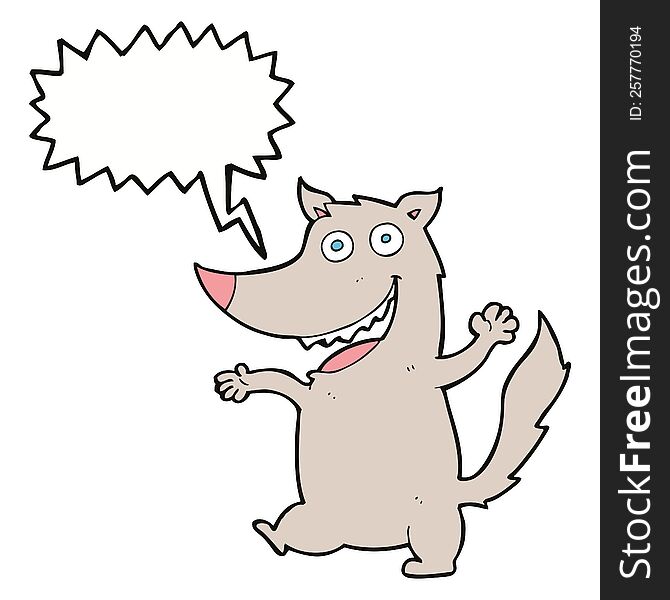 Cartoon Happy Wolf With Speech Bubble