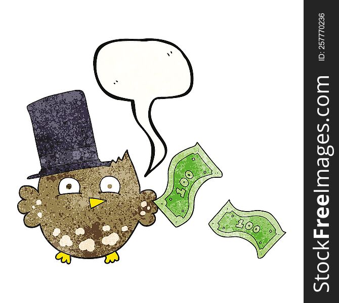 Speech Bubble Textured Cartoon Wealthy Little Owl With Top Hat