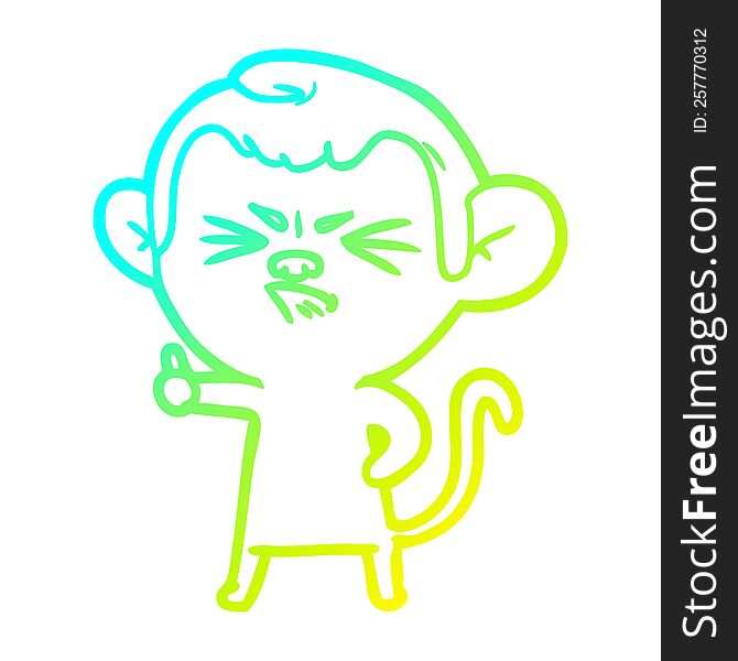 Cold Gradient Line Drawing Cartoon Angry Monkey