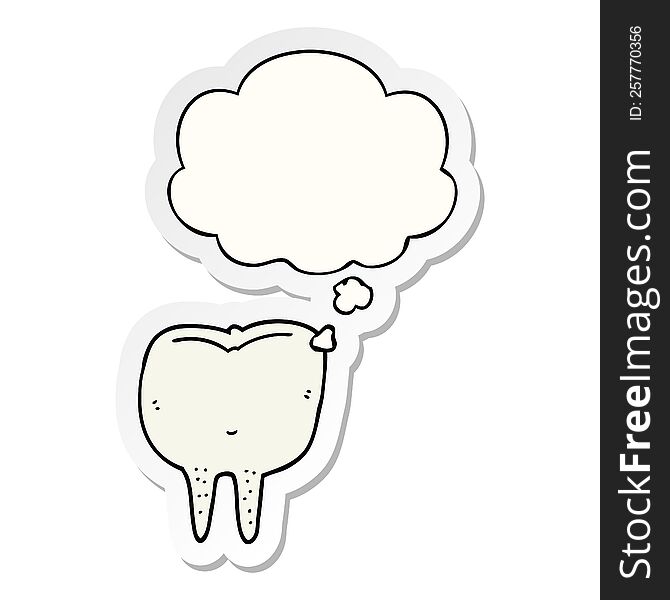 cartoon tooth with thought bubble as a printed sticker