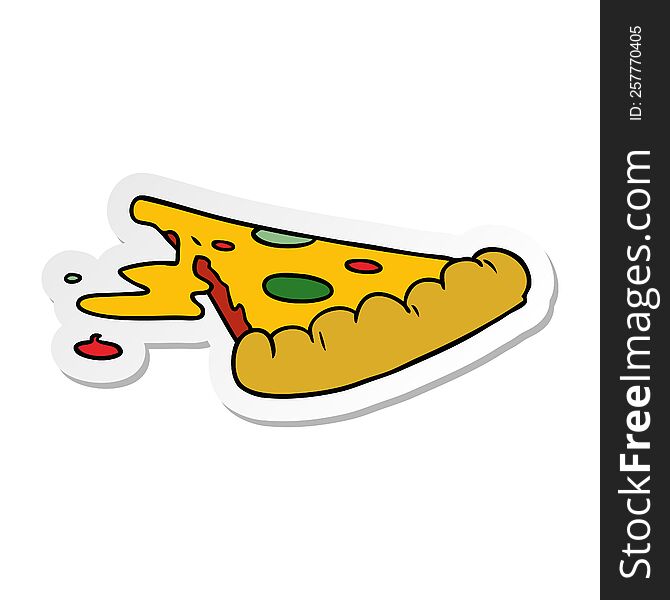 hand drawn sticker cartoon doodle of a slice of pizza