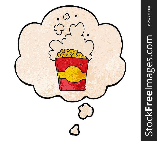 cartoon popcorn and thought bubble in grunge texture pattern style