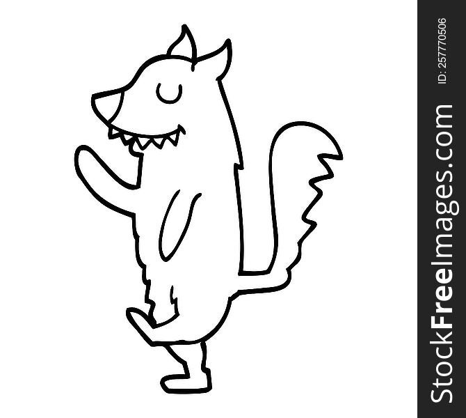 Line Drawing Cartoon Fox Walking