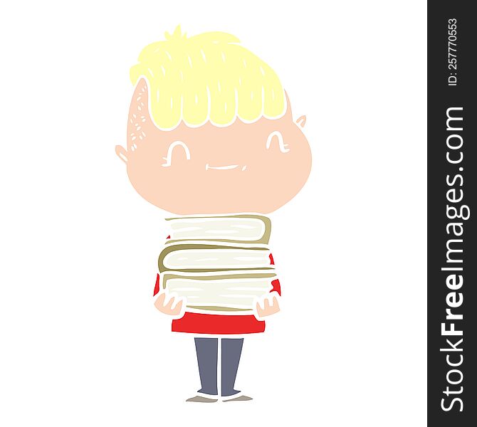 flat color style cartoon friendly boy with books