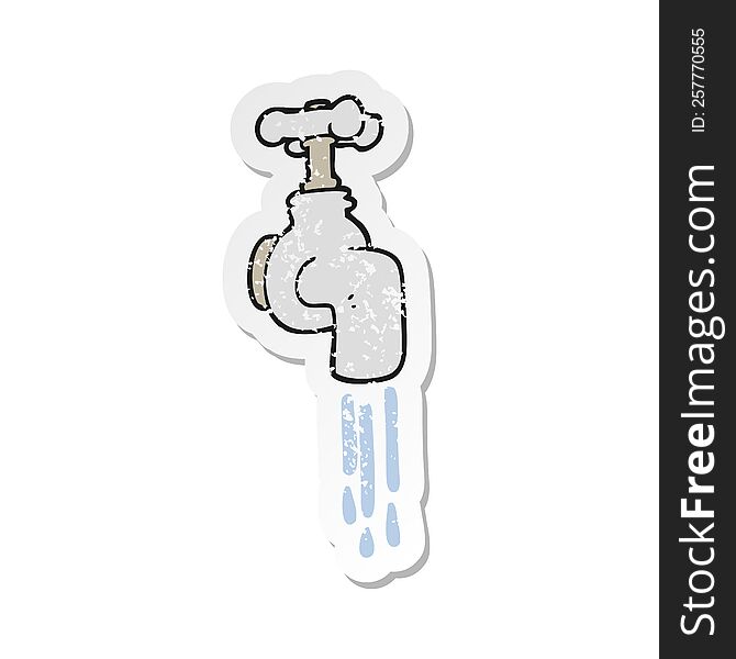 Retro Distressed Sticker Of A Cartoon Running Faucet