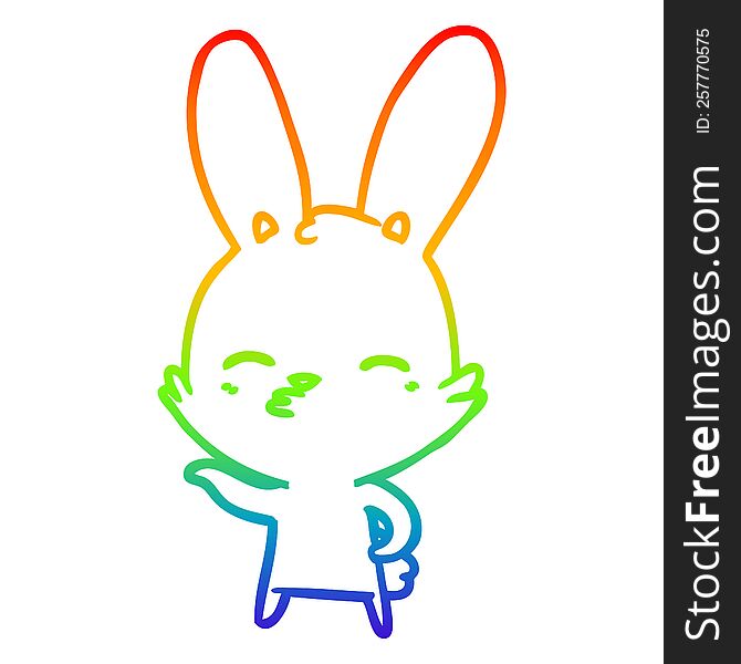 rainbow gradient line drawing of a curious bunny cartoon