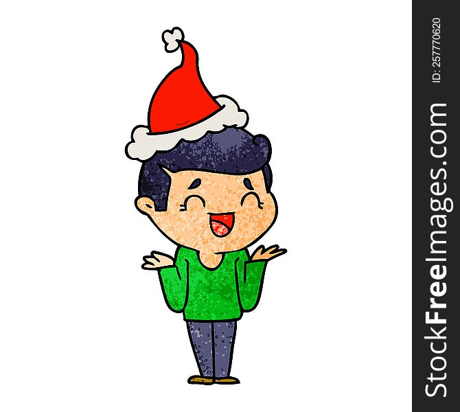 Textured Cartoon Of A Laughing Confused Man Wearing Santa Hat