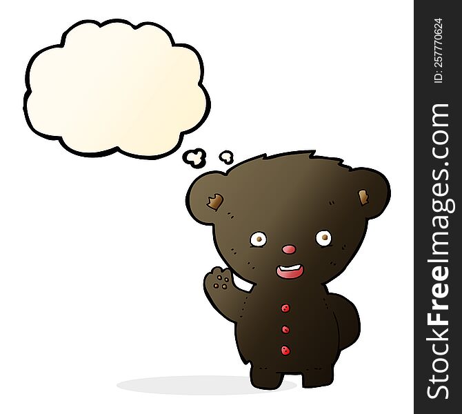 Cartoon Waving Black Bear Cub With Thought Bubble
