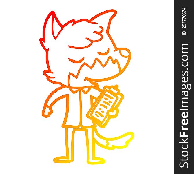 warm gradient line drawing of a friendly cartoon fox manager