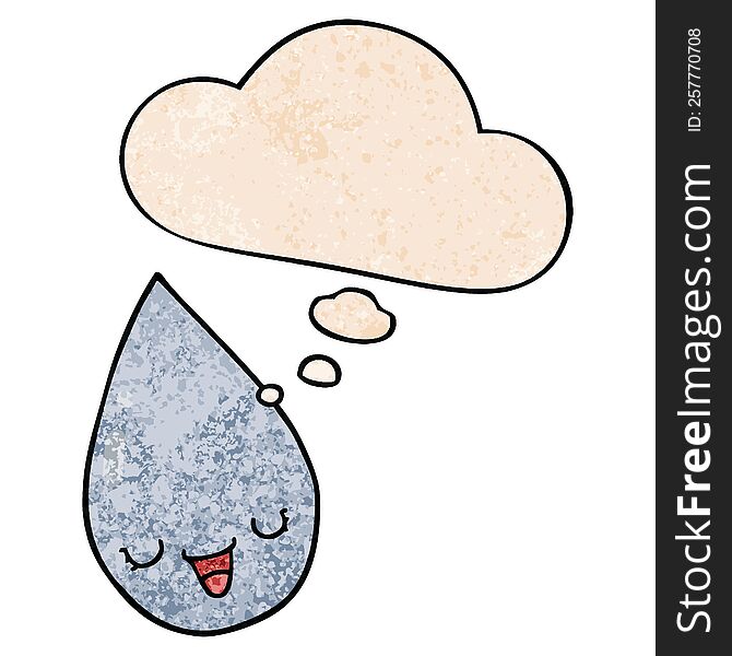 Cartoon Raindrop And Thought Bubble In Grunge Texture Pattern Style