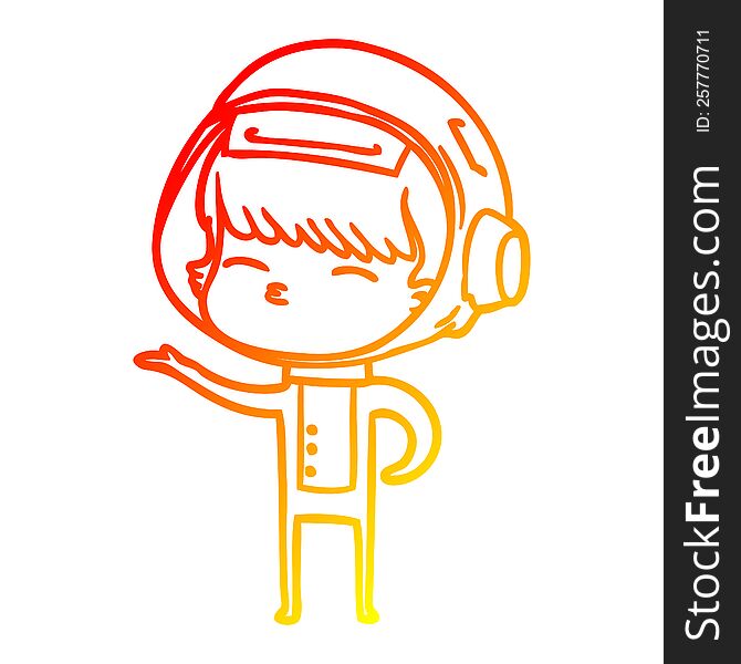 warm gradient line drawing of a cartoon curious astronaut