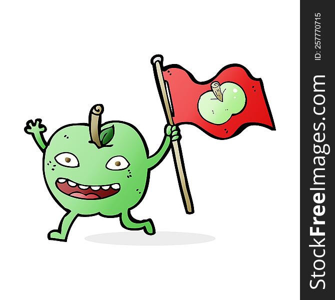 Cartoon Apple With Flag