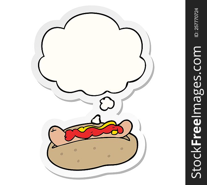 Cartoon Hotdog And Thought Bubble As A Printed Sticker