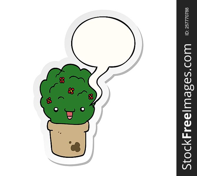 Cartoon Shrub In Pot And Speech Bubble Sticker