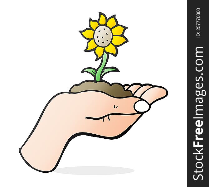 Cartoon Flower Growing In Palm Of Hand