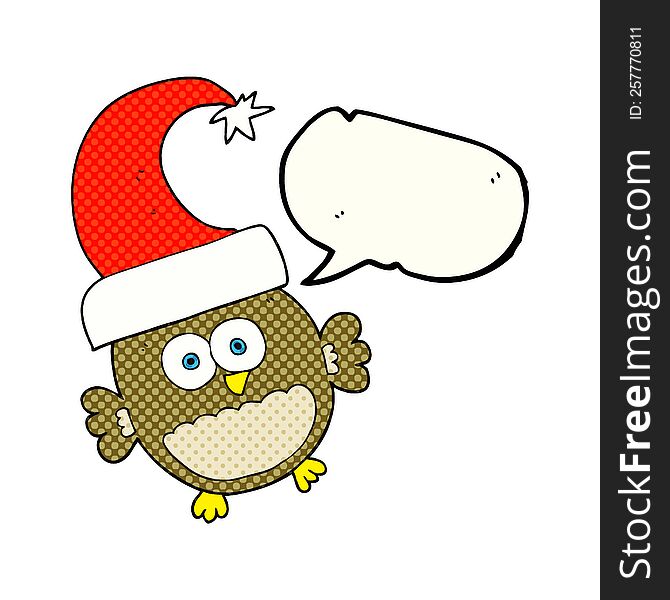 freehand drawn comic book speech bubble cartoon little christmas owl