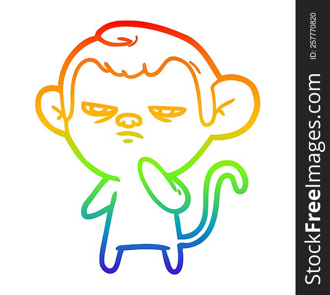 Rainbow Gradient Line Drawing Cartoon Monkey
