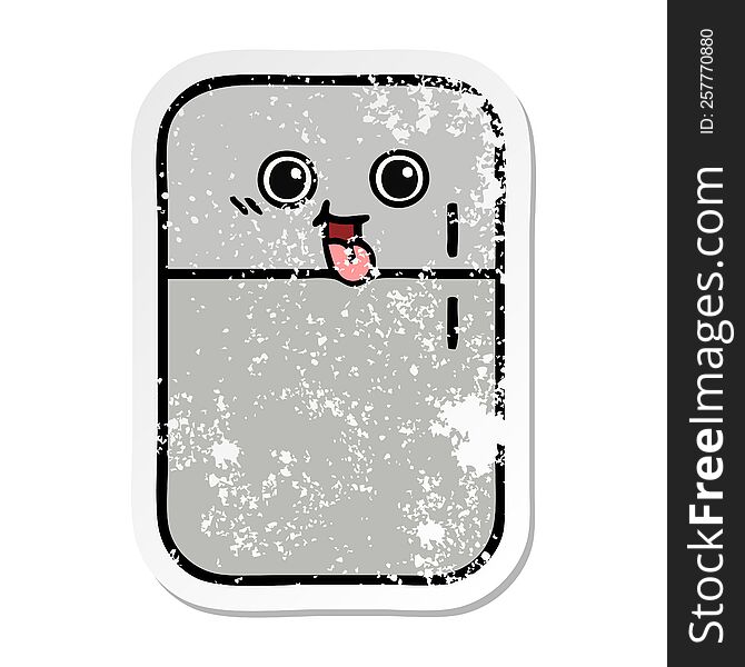 distressed sticker of a cute cartoon fridge freezer