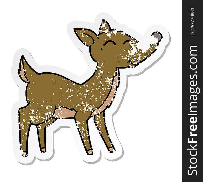 distressed sticker of a cartoon deer