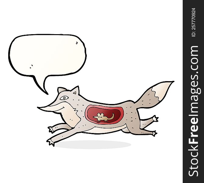 Cartoon Wolf With Mouse In Belly With Speech Bubble