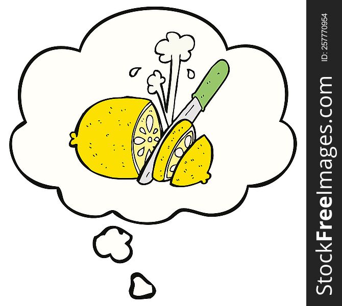 Cartoon Sliced Lemon And Thought Bubble