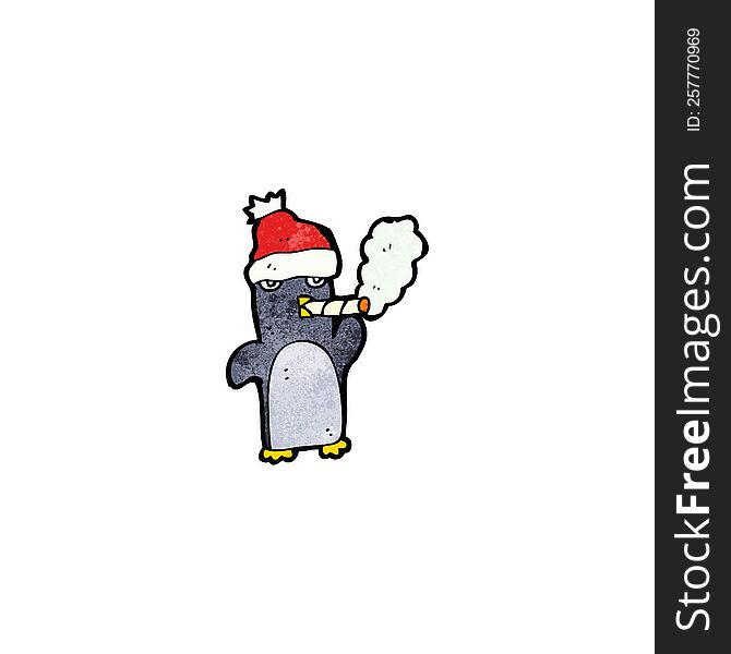 cute christmas penguin smoking cigarette