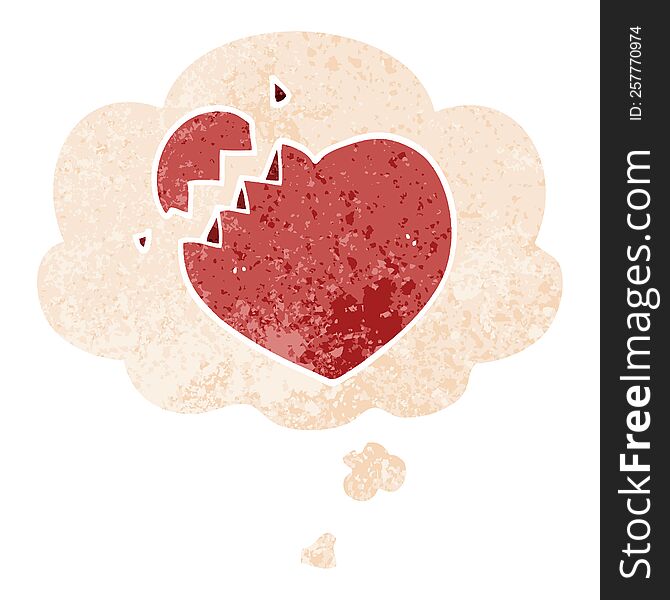 Cartoon Broken Heart And Thought Bubble In Retro Textured Style
