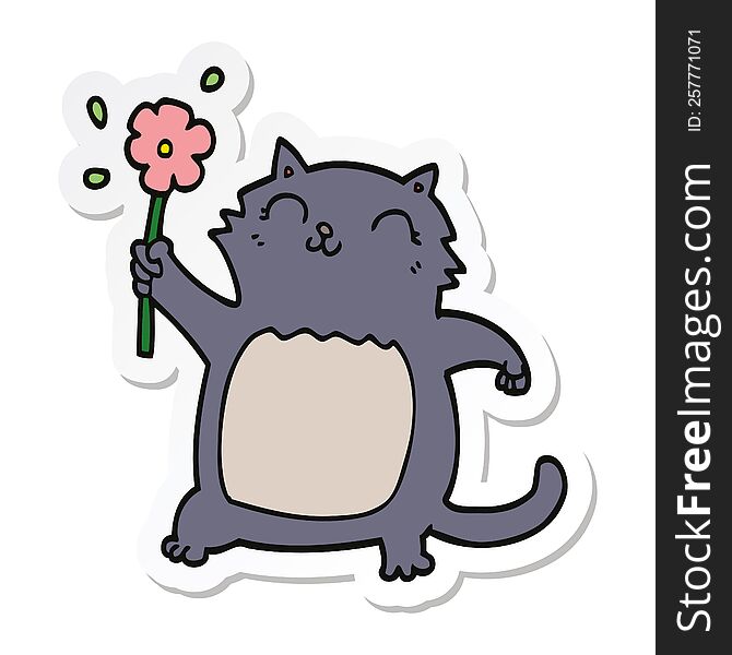 sticker of a cartoon cat with flower