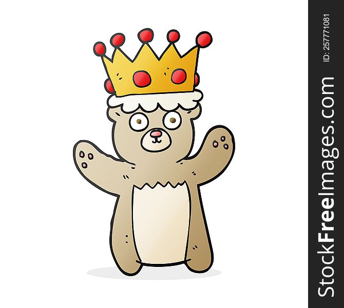 freehand drawn cartoon teddy bear wearing crown
