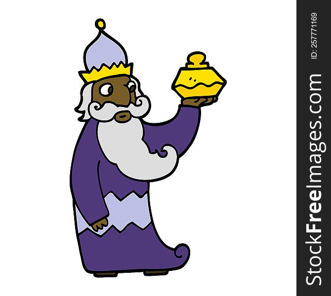 one of the three wise men hand drawn doodle style cartoon